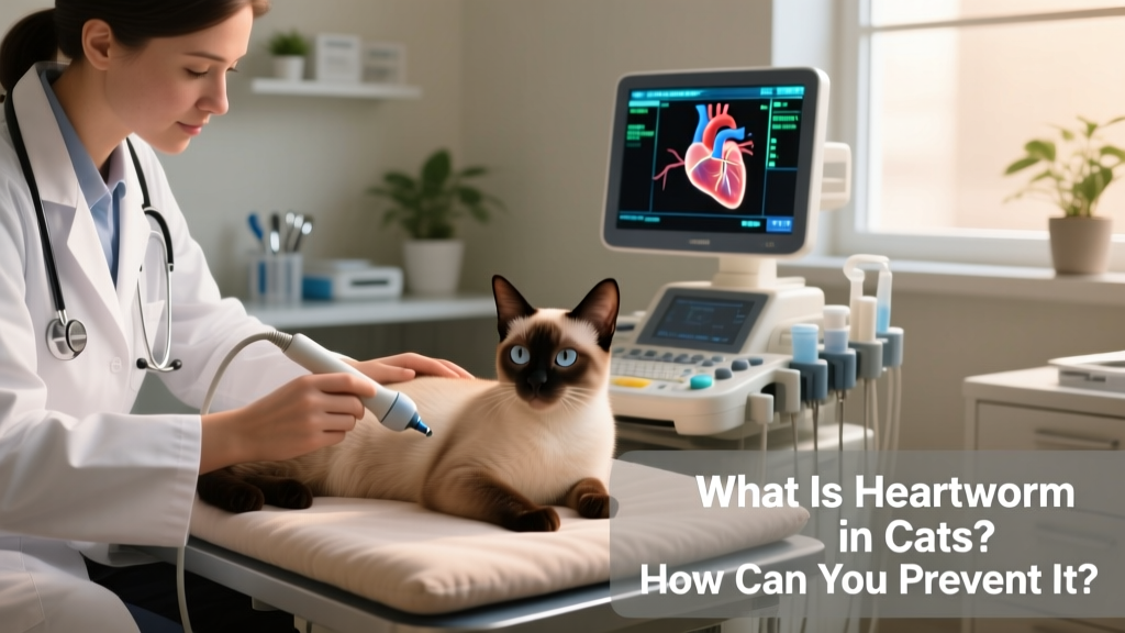 Veterinarian performing an echocardiogram on a cat, highlighting diagnostic tools for heartworm detection