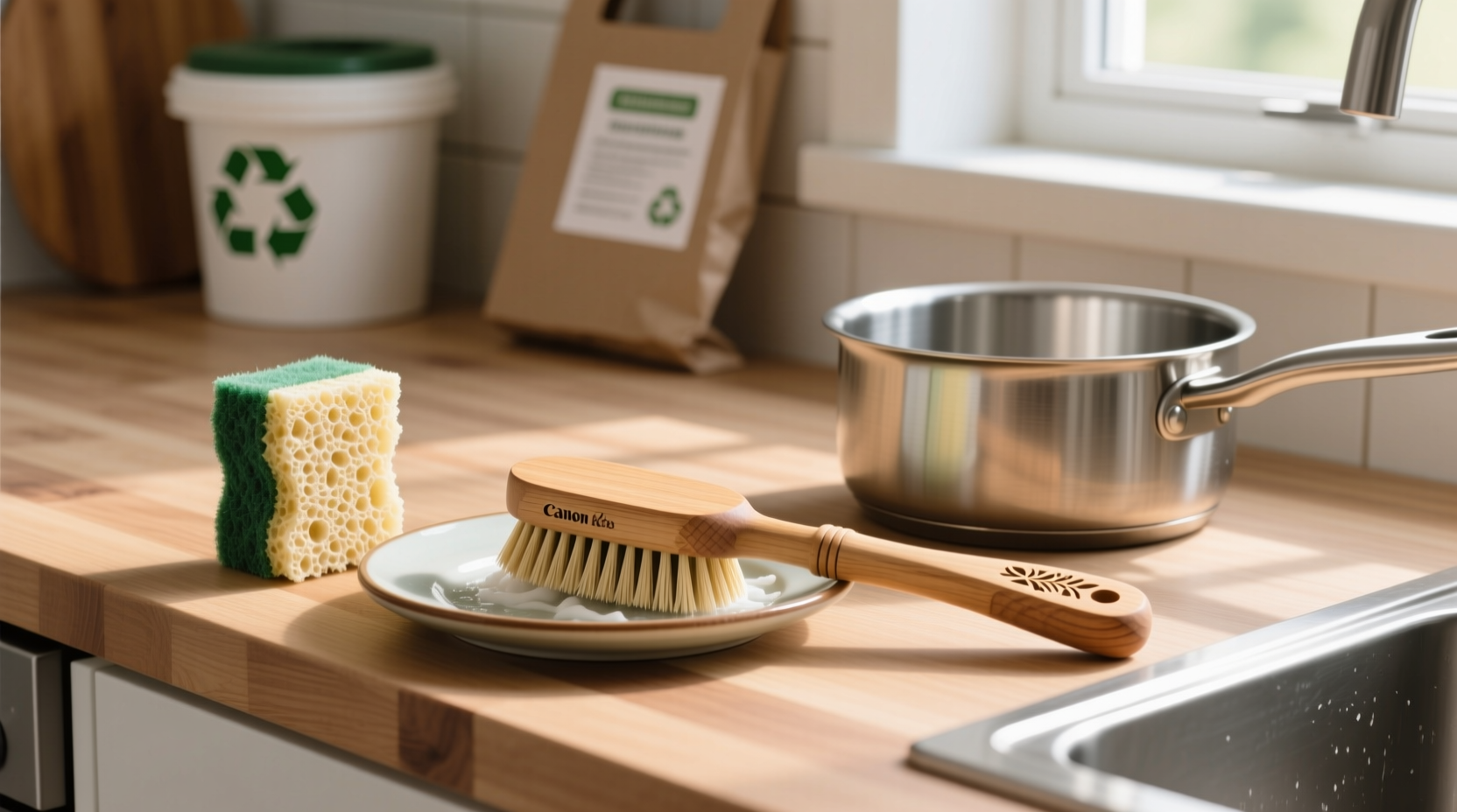 compostable sponge vs wooden dish brush