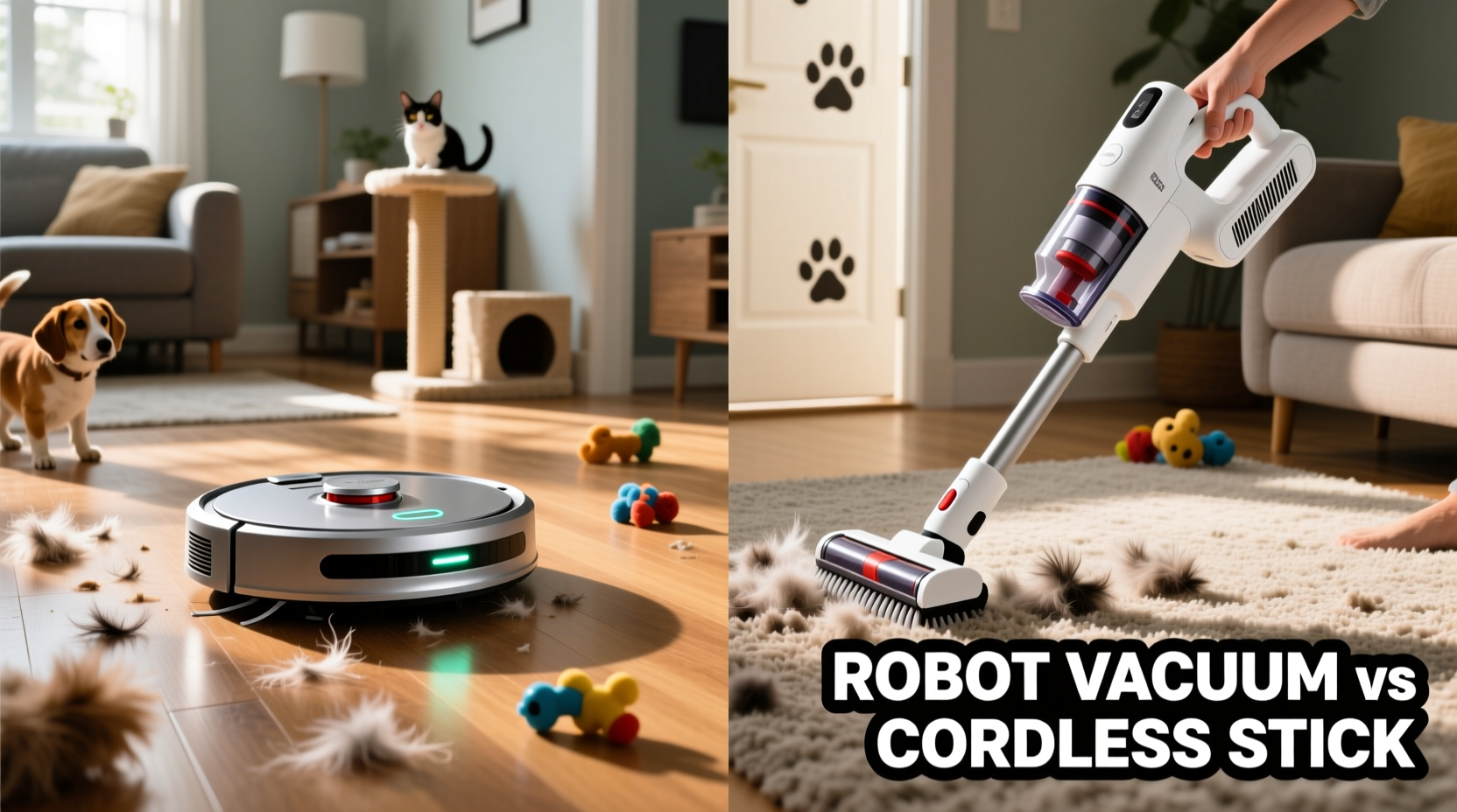 robot vacuum vs cordless stick is a robot really enough for a house with pets