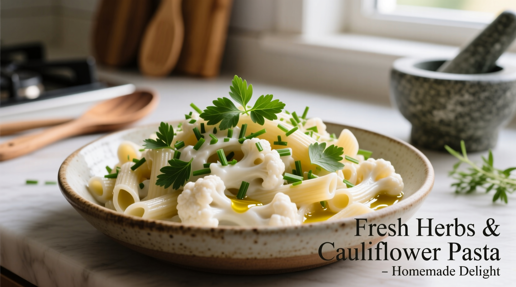 Cauliflower pasta dish with fresh herbs