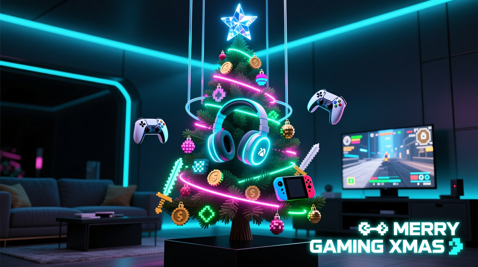 how to design a gaming inspired christmas tree with controller and headset decor