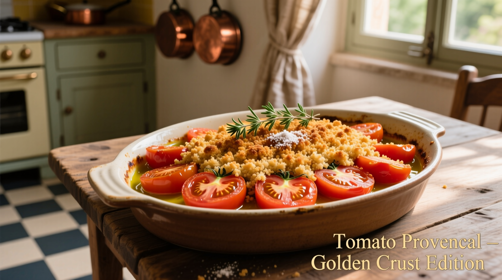 Tomato Provencal golden breadcrumb topping