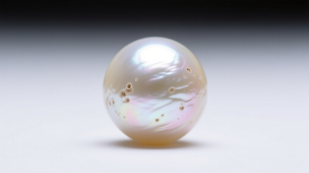 Macro photo of a single 8mm freshwater pearl showing subtle surface blemishes and a soft satin luster under studio lighting.