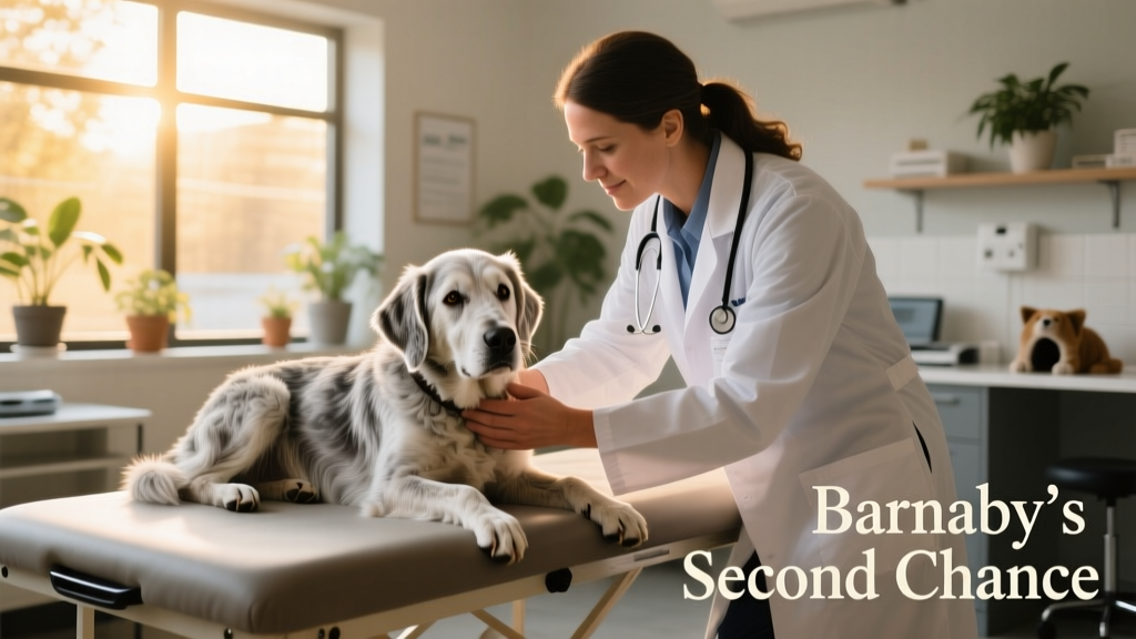 Veterinarian gently examining Barnaby during his first wellness check at FurPetVo partner clinic