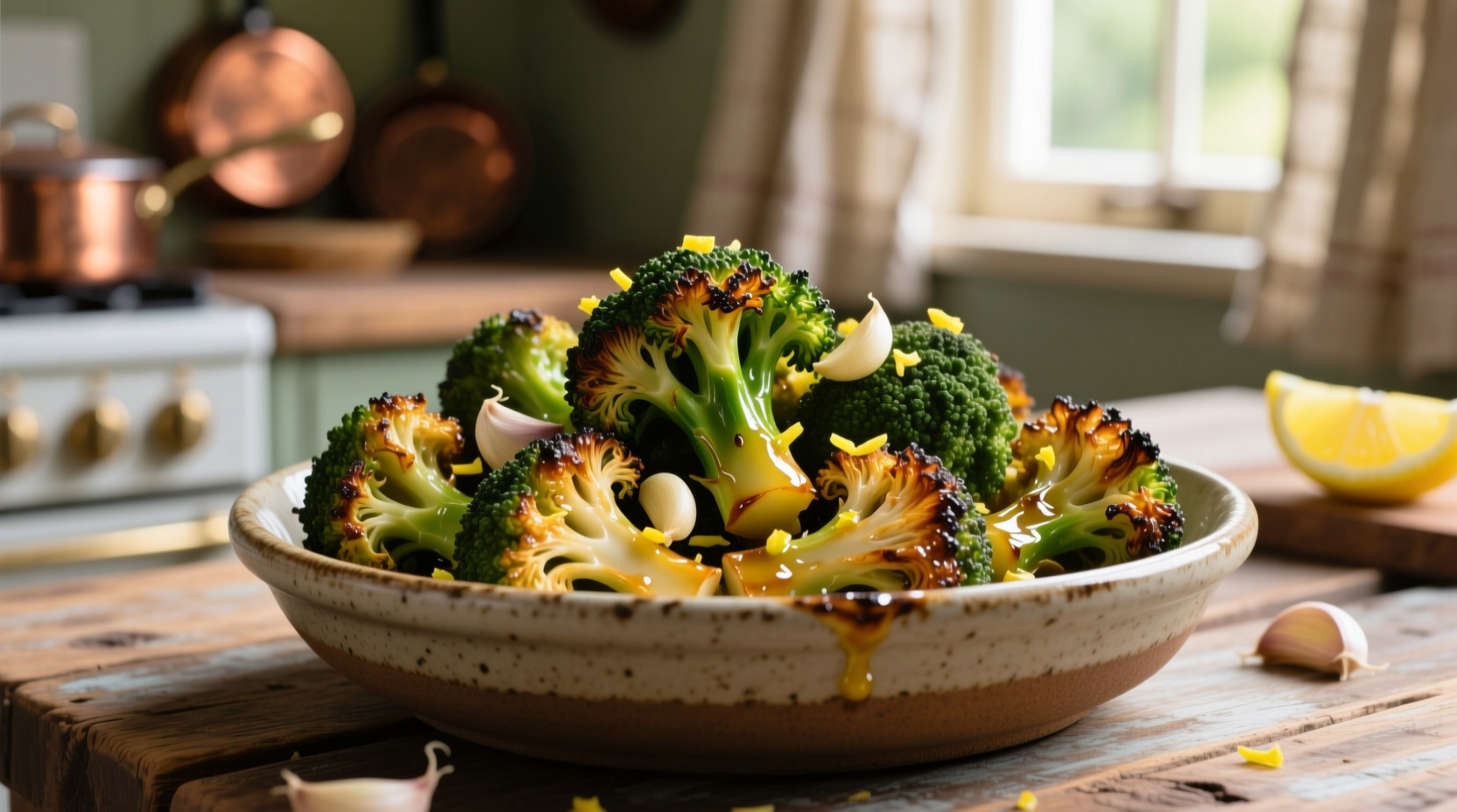 Crispy roasted frozen broccoli with garlic and lemon