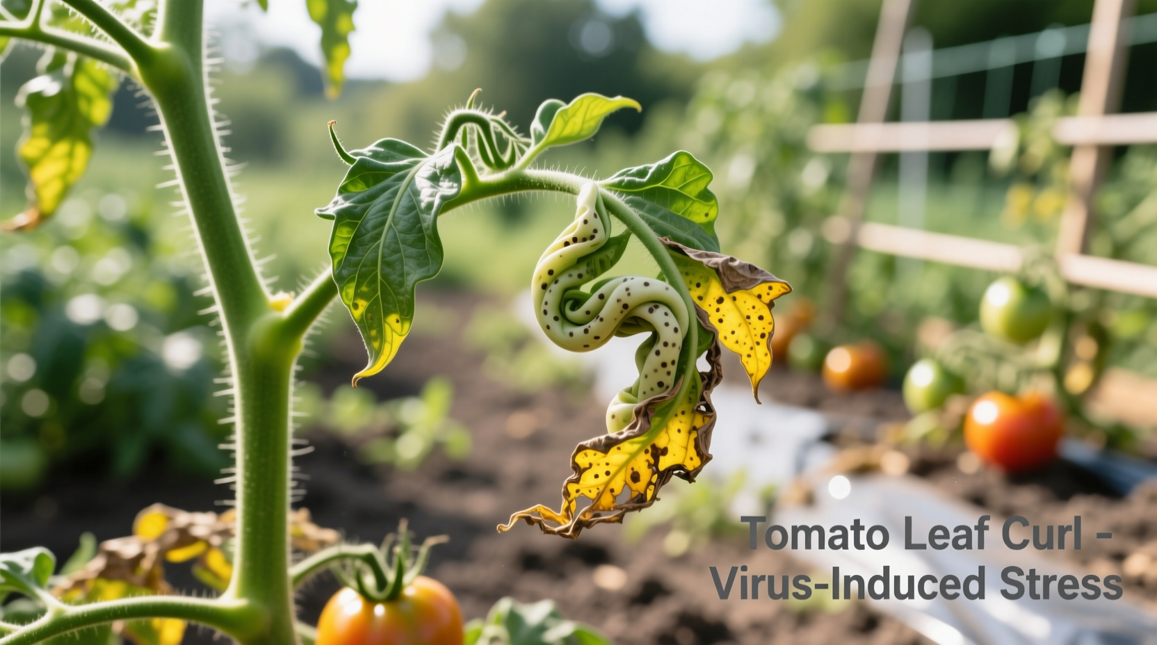 Tomato plant showing leaf curl symptoms