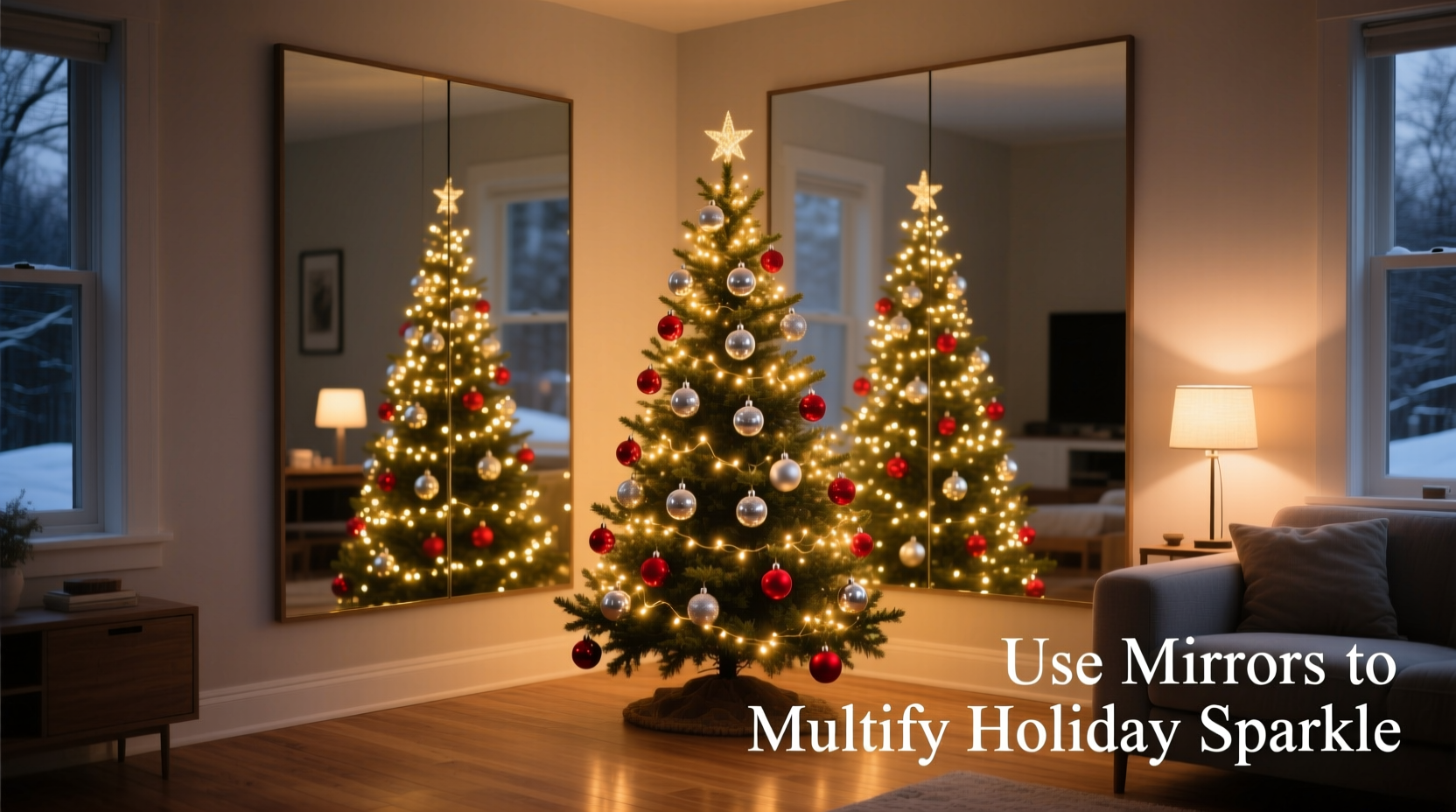 how to use mirror backdrops to amplify christmas tree sparkle in small rooms