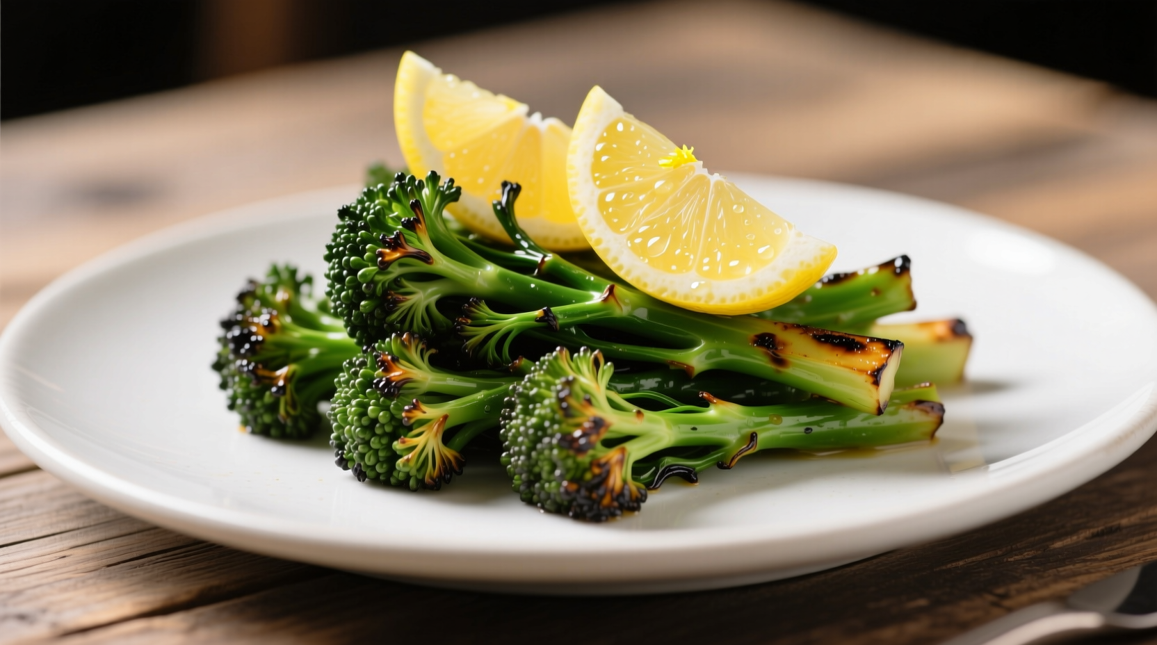 Perfectly roasted broccolini with lemon wedges