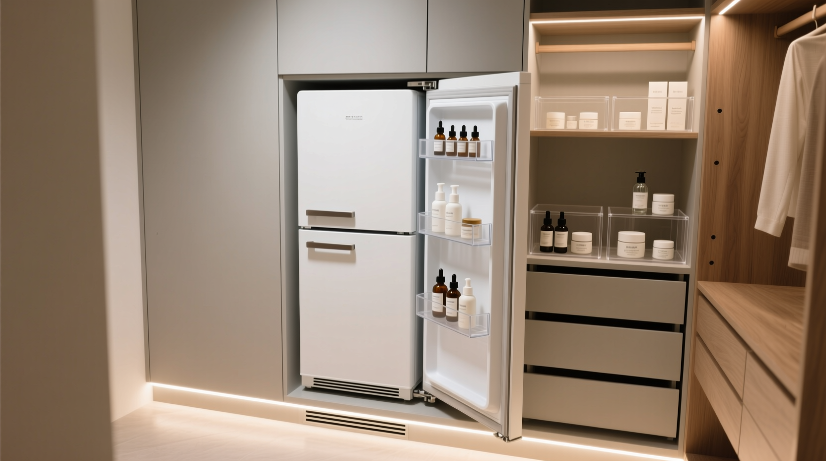 skincare fridge in closet safe stylish integration