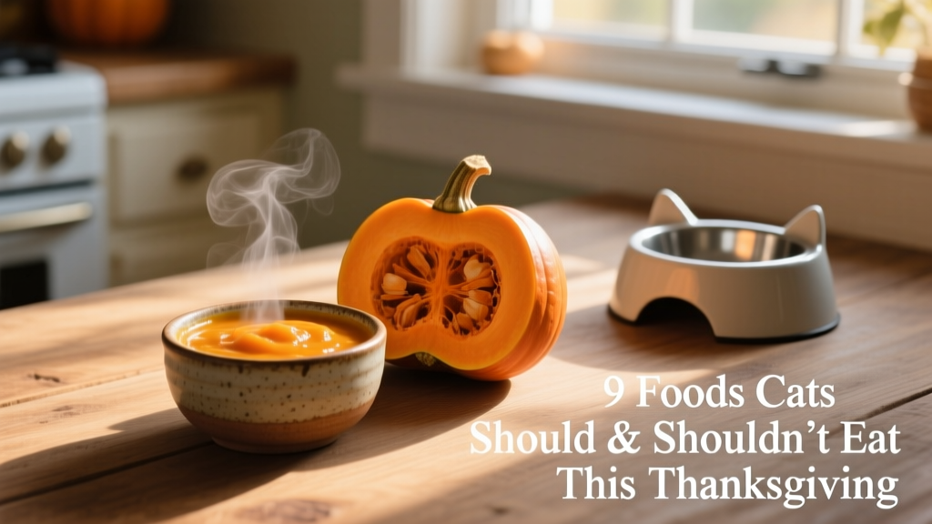 Small bowl of plain, canned pumpkin puree next to a fresh butternut squash half