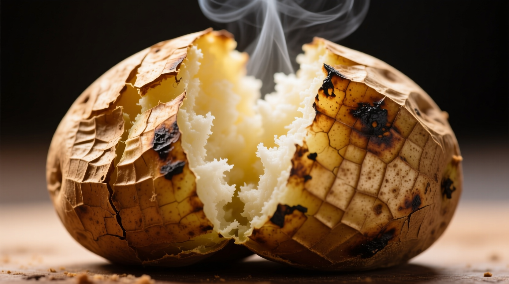 Jacket potato with skin showing fiber-rich texture