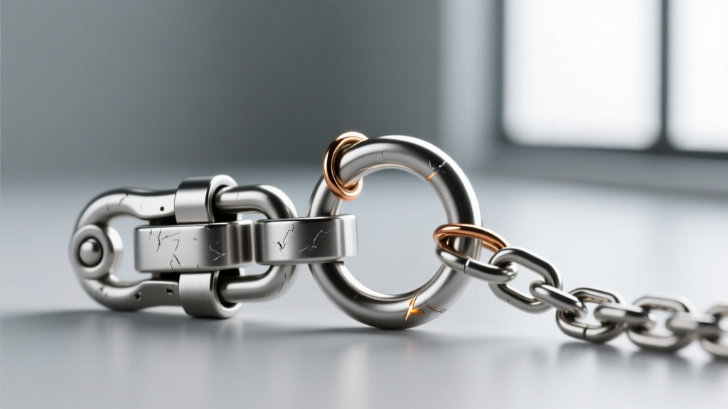 Macro view of a steel lobster clasp and soldered jump ring on a 1.2mm box chain, highlighting the secure, polished metal joint.