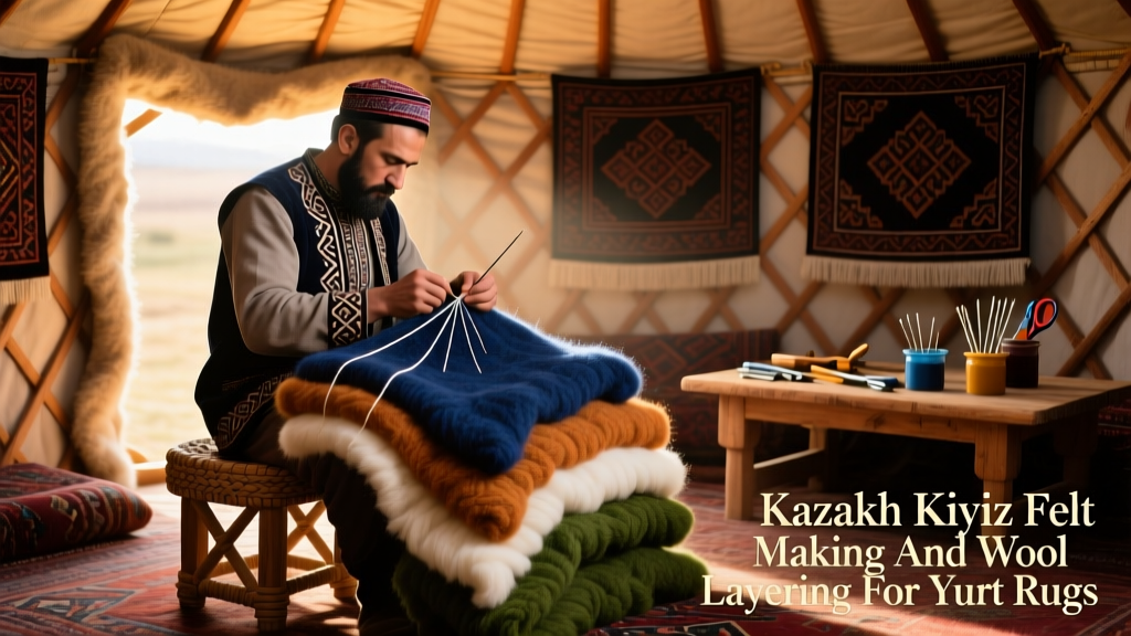 Kazakh Kiyiz Felt Making And Wool Layering For Yurt Rugs