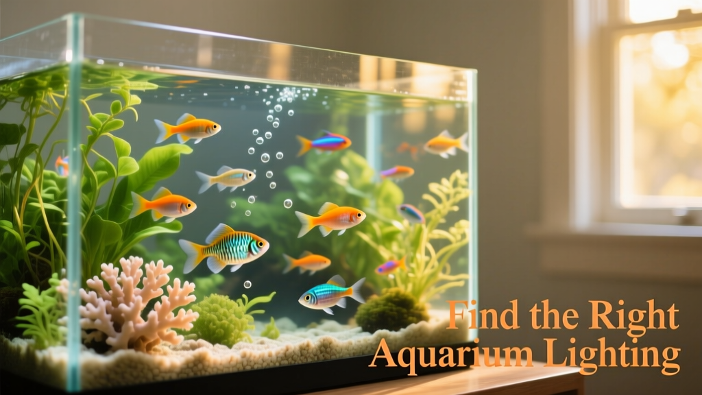 A well-lit freshwater aquarium with vibrant plants and active fish
