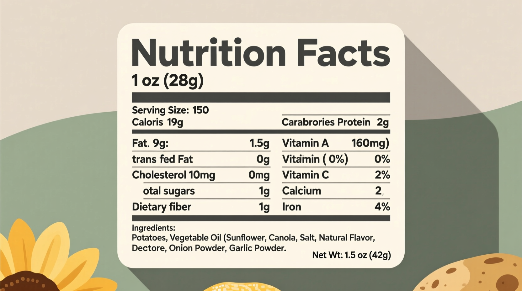potato chips nutrition label
