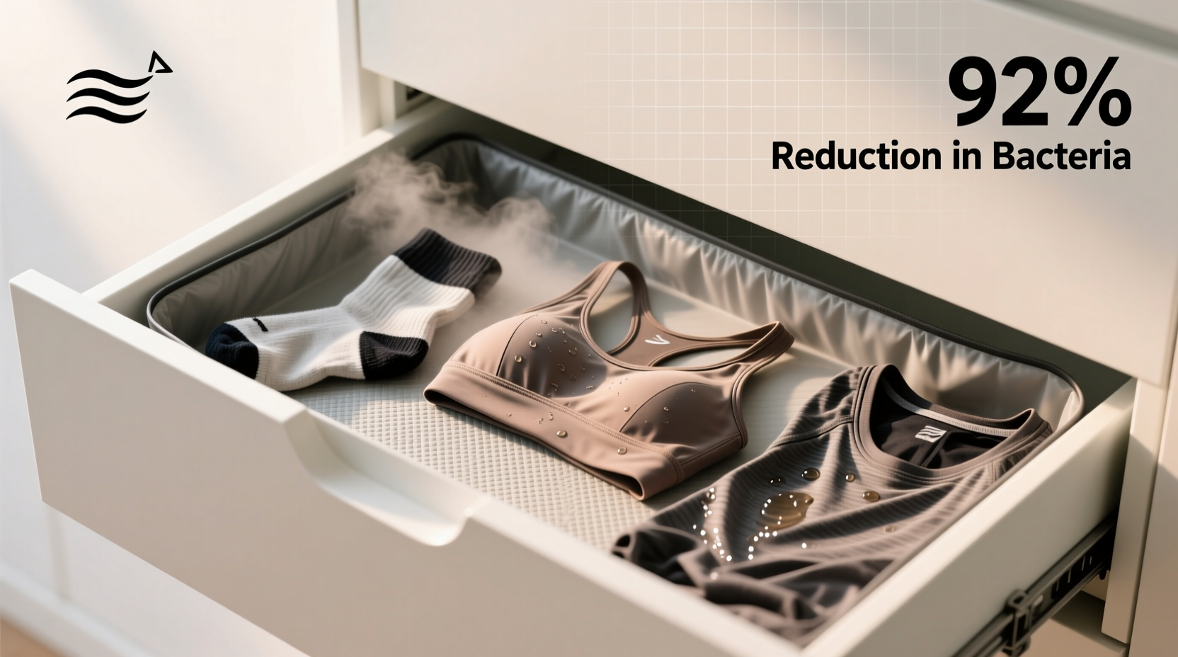 antimicrobial drawer liner for workout gear