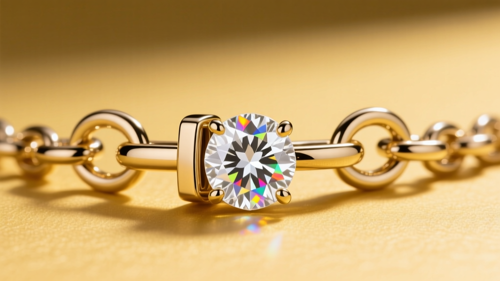 Macro shot of a VVS moissanite tennis chain clasp showing the secure box lock and figure-eight safety latches on yellow gold