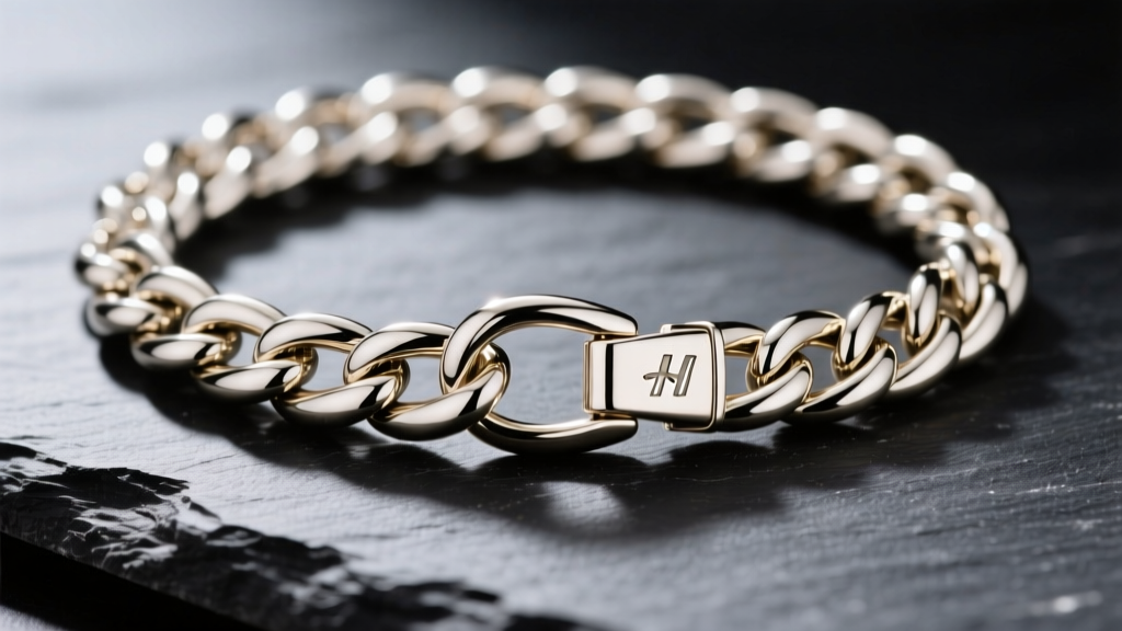 Close-up of a 14k white gold cable chain on dark slate, highlighting the bright rhodium finish and secure lobster clasp detail.