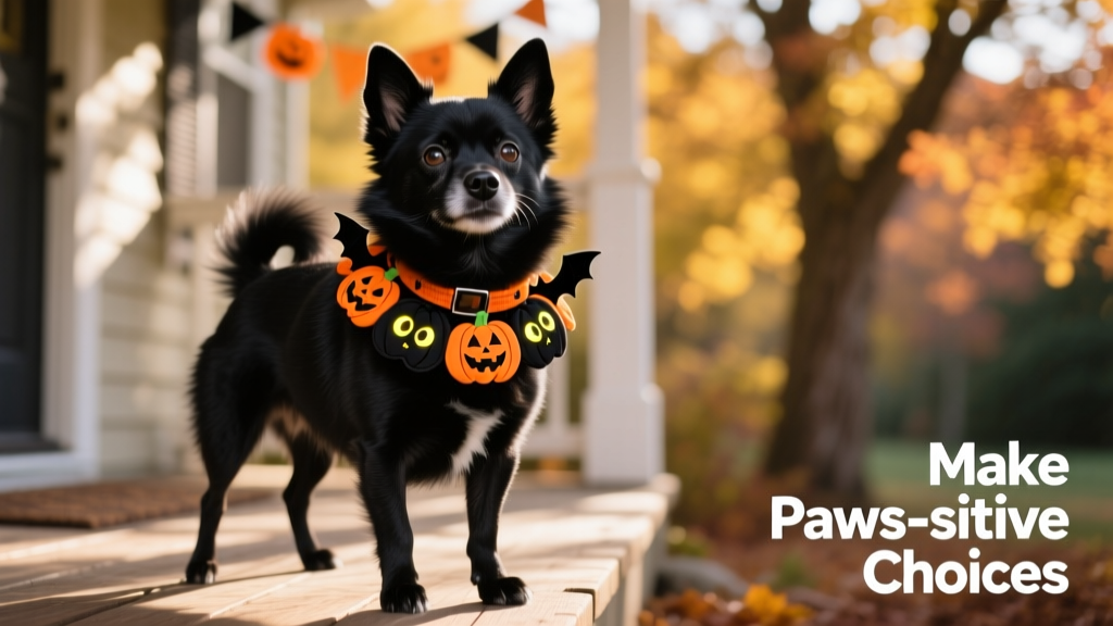 schipperke dog with Halloween collar