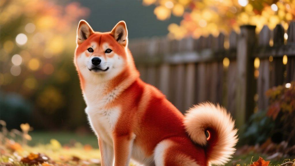A red Shiba Inu sitting alertly, showcasing its pointed ears, almond eyes, and fluffy tail