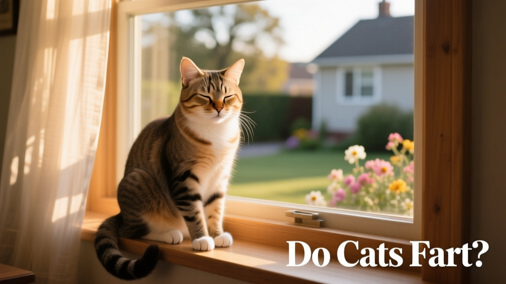 Close-up of a relaxed domestic cat sitting calmly on a sunlit windowsill