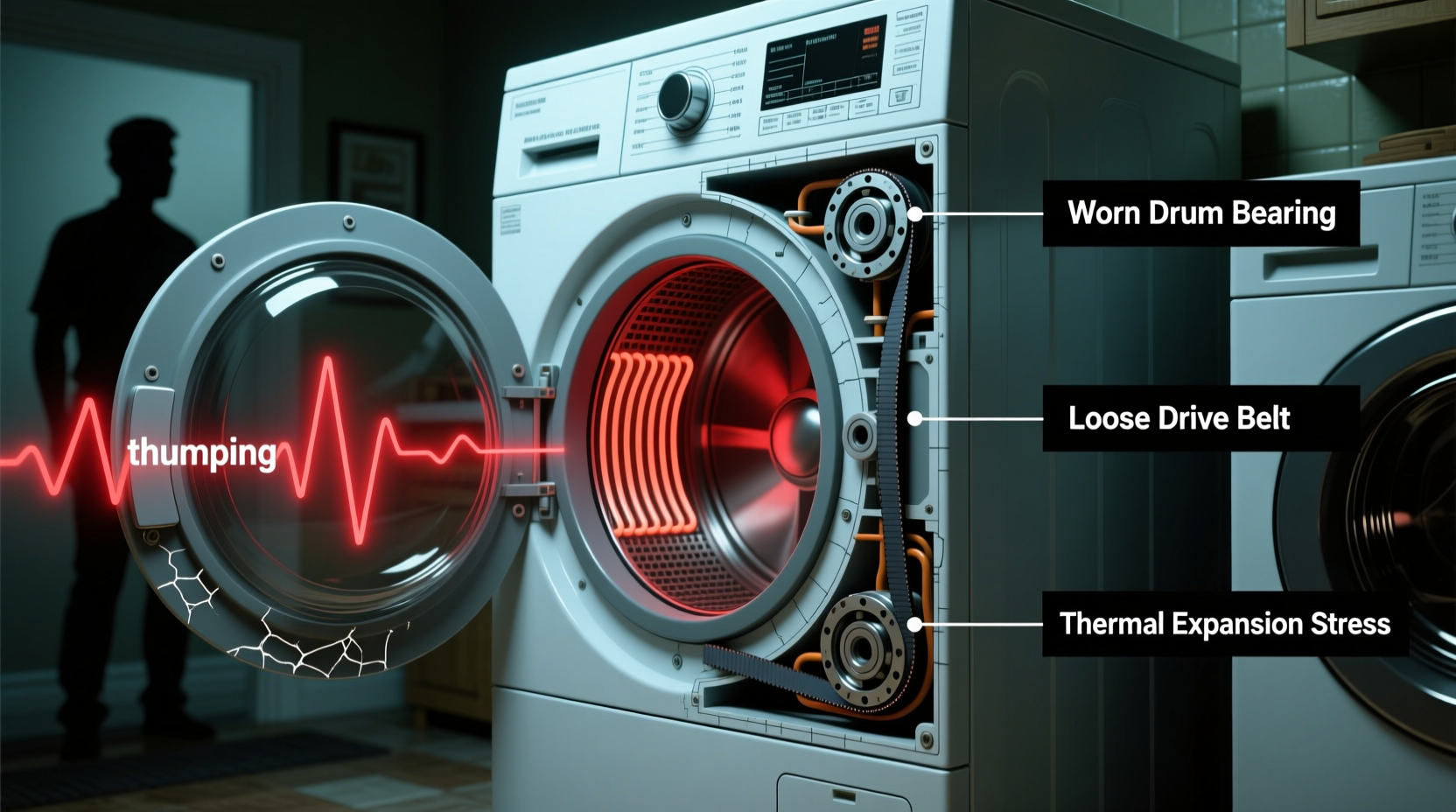 why is my dryer making a thumping noise only when it heats up