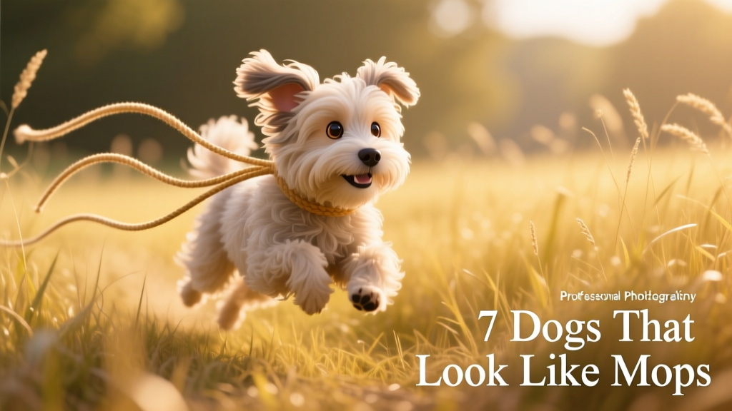 A young Puli running through tall grass, cords streaming behind like ribbons, ears barely visible beneath the fur
