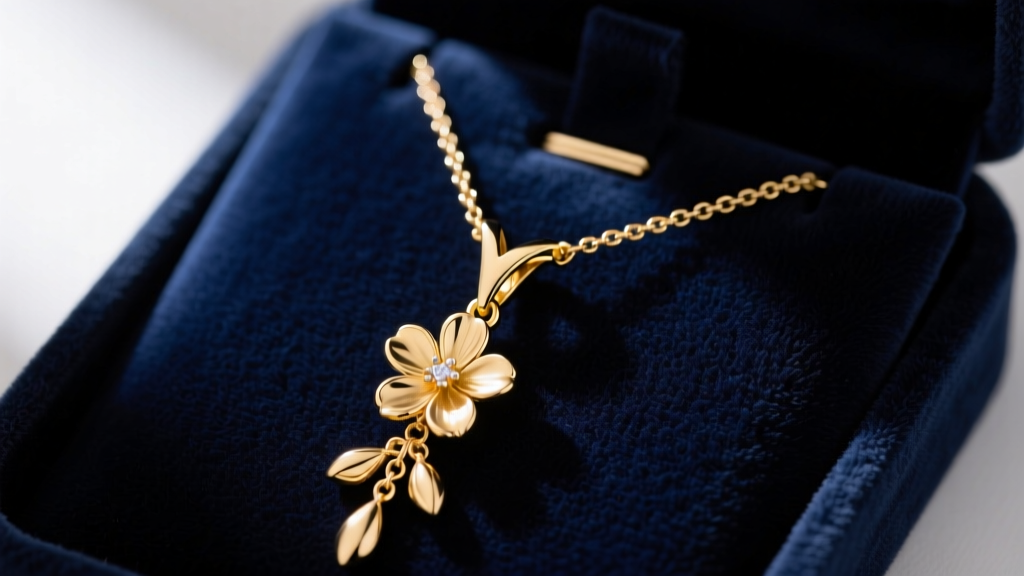 Close-up of a delicate 14k gold flower lariat necklace on dark velvet, highlighting the Y-chain slide mechanism and floral drop