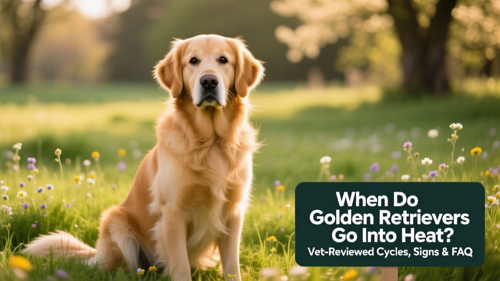 Young female Golden Retriever sitting calmly outdoors, looking alert and healthy