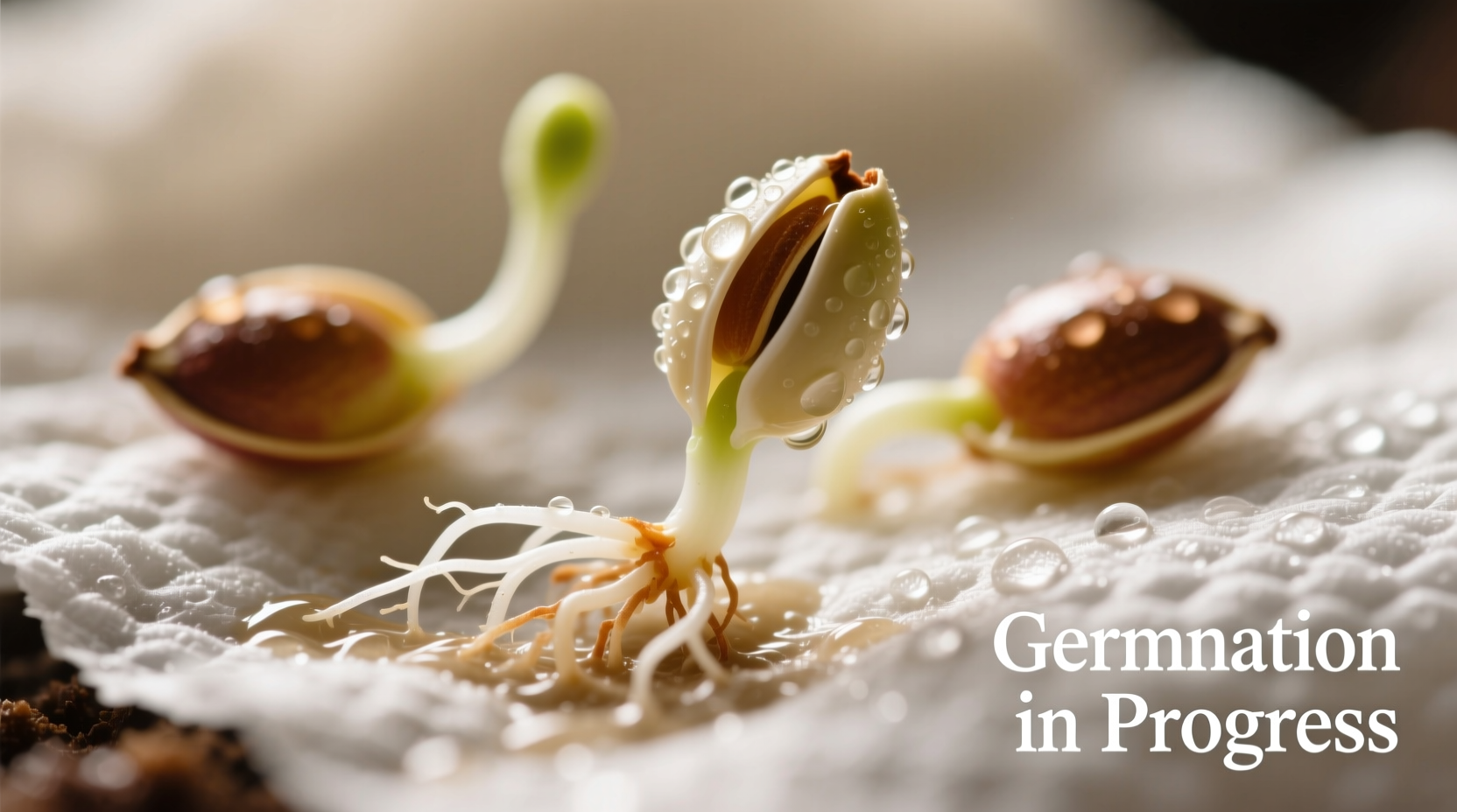 Apple seeds germinating in moist paper towel