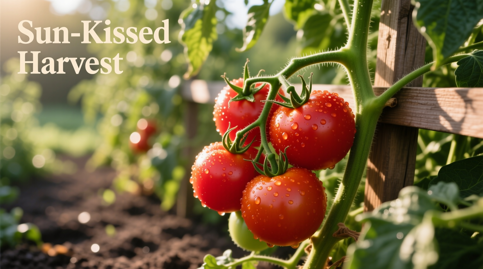 Ripe tomatoes growing on vine in garden
