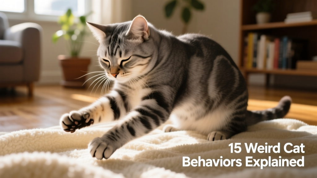 Cat kneading a soft blanket with paws extended