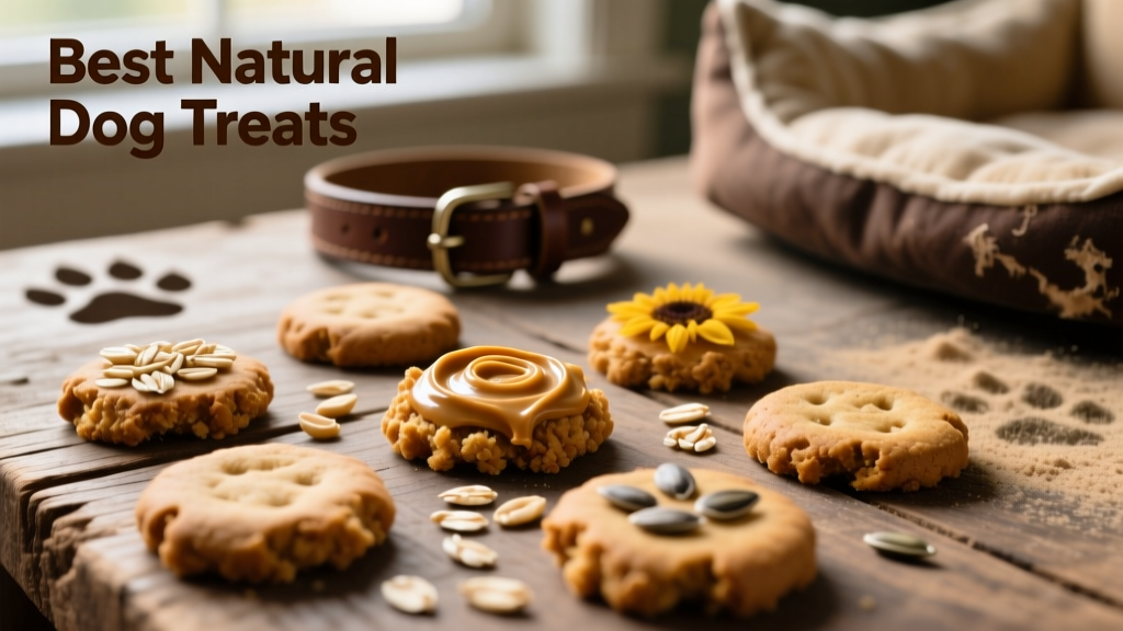 Close-up of crunchy peanut butter dog biscuits arranged on a wooden surface