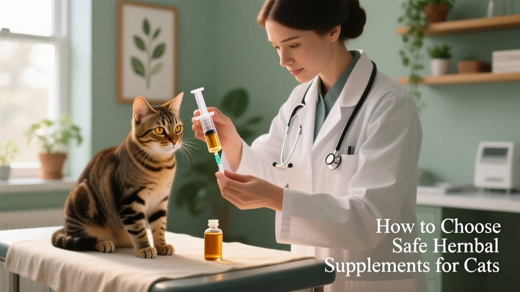 A veterinarian carefully measuring a liquid herbal tincture into a small syringe for a cat