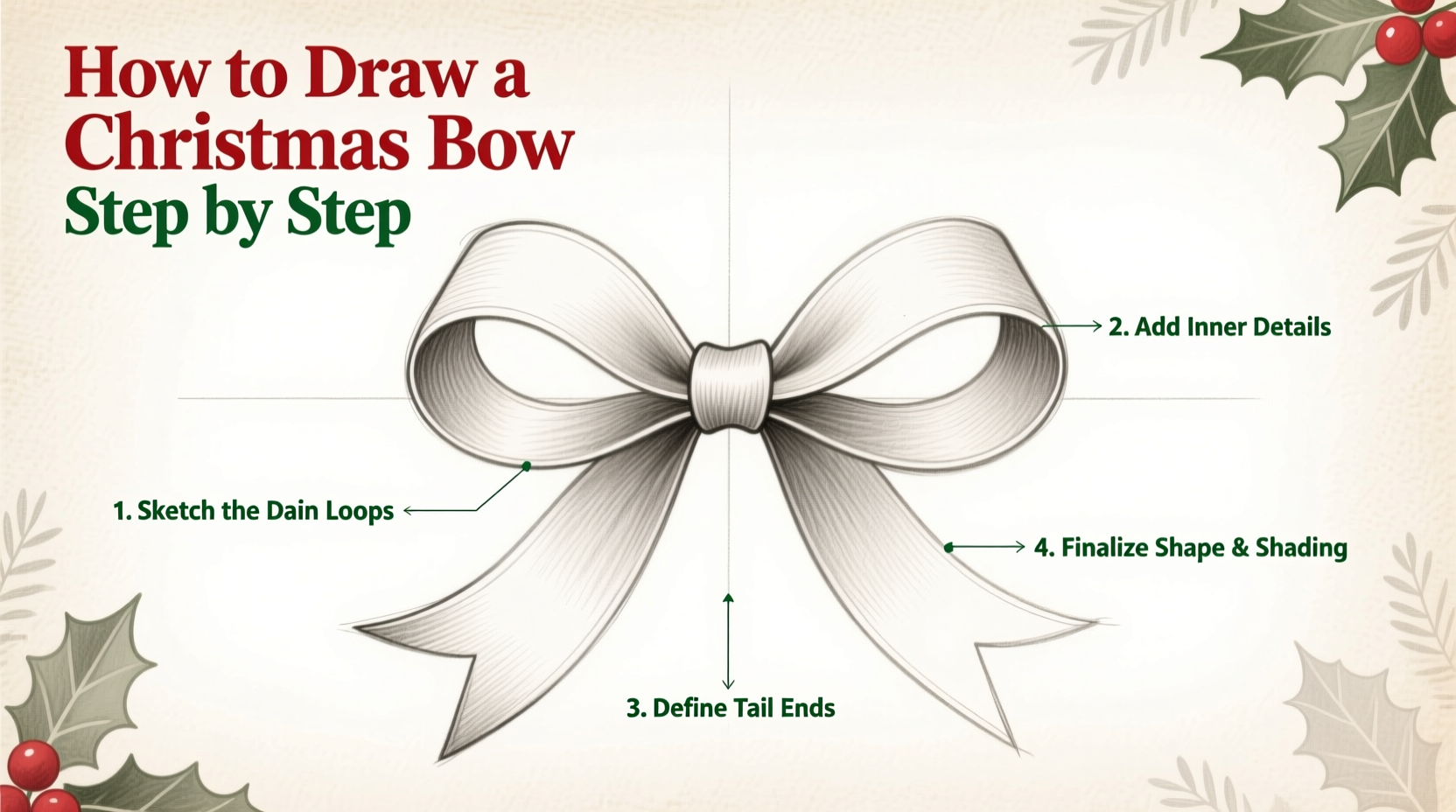 how do you draw a christmas bow