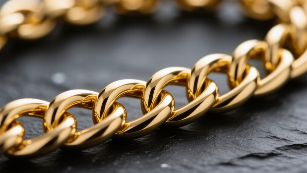 Macro shot of a 14k gold wheat chain link structure, highlighting intricate woven solder joints against a dark slate background