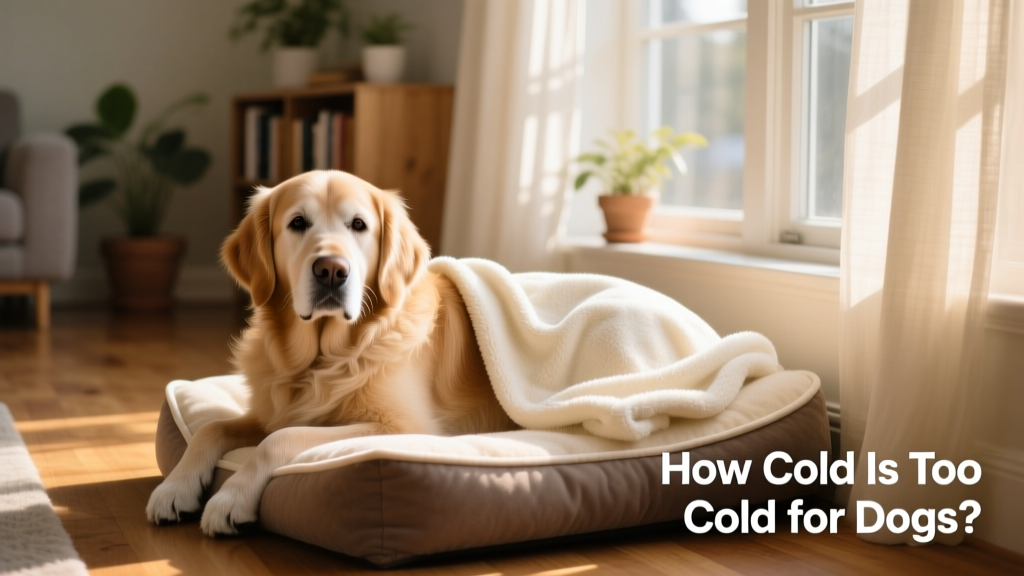 Senior dog resting comfortably on a soft heated dog bed beside a sunny window, with a lightweight fleece blanket draped over them