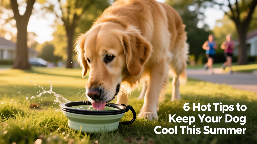 Dog drinking from a portable water bowl during a walk