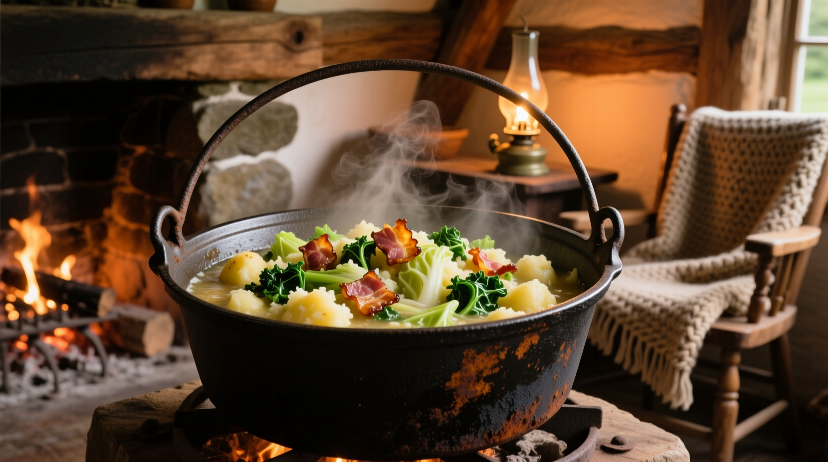 Traditional Irish colcannon in cast iron pot