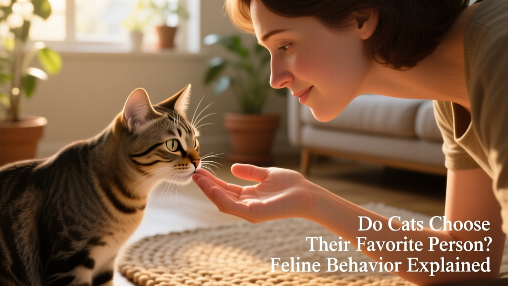 Person offering a gentle hand for a cat to sniff, with soft lighting and relaxed posture