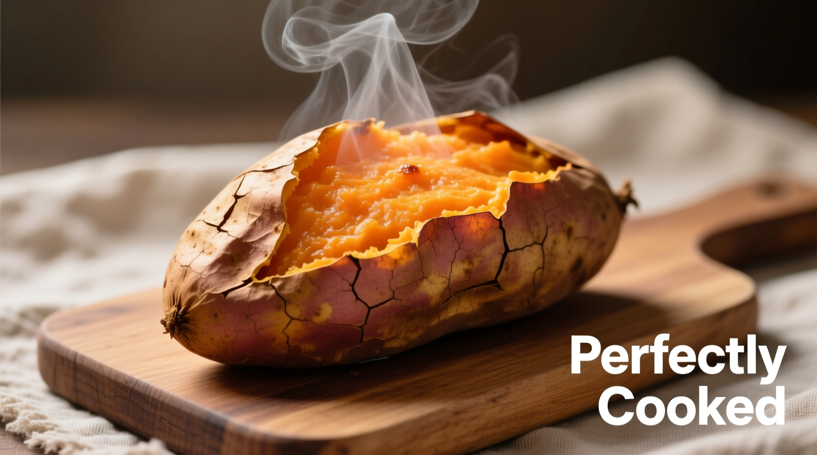 Microwave-steamed sweet potato with steam