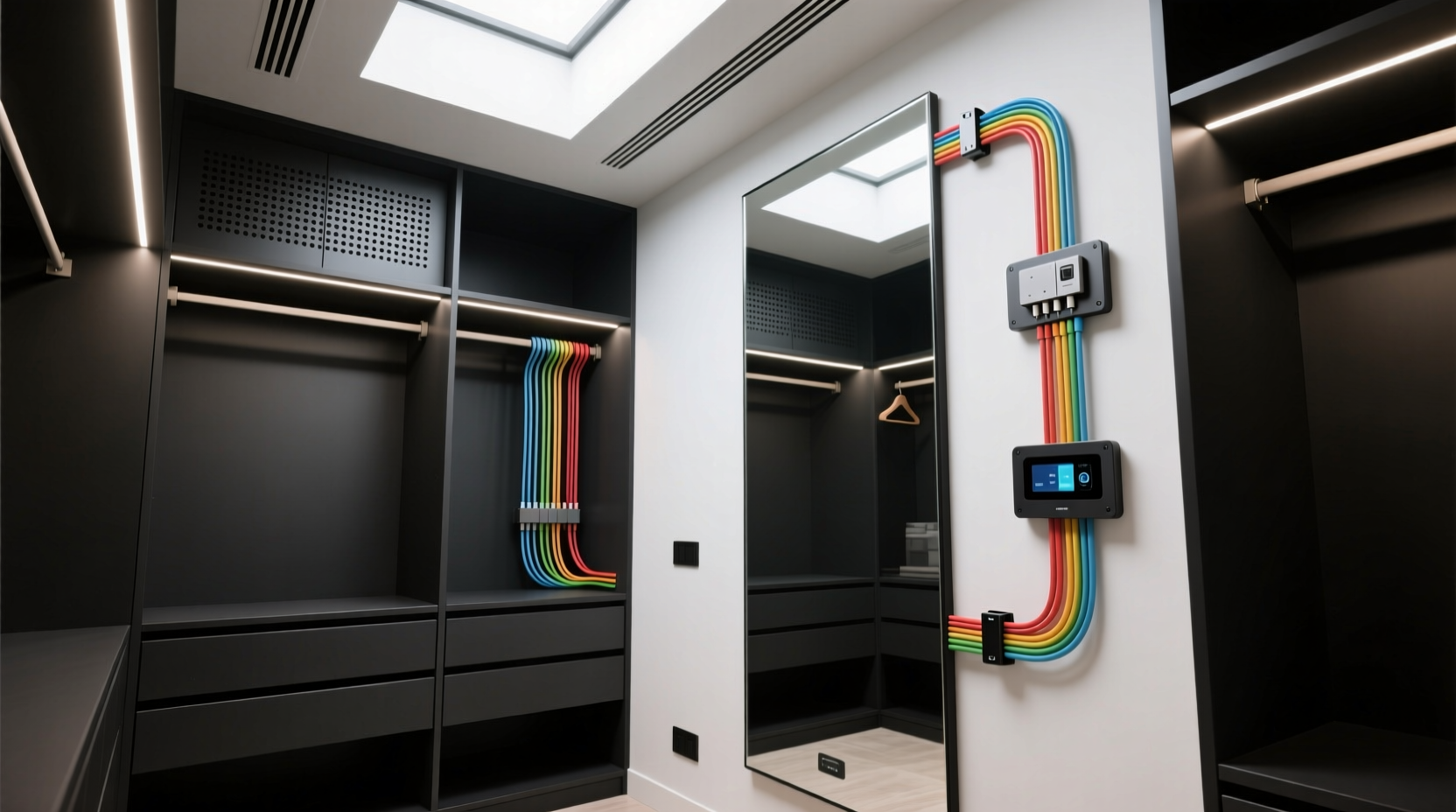closet organization tips hide cables from smart mirrors
