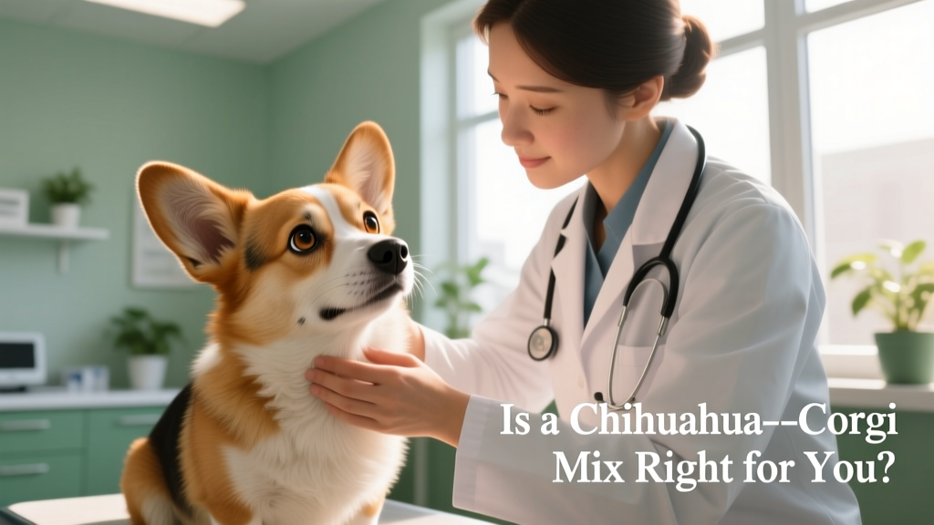 A veterinarian gently examining a Chigi’s eyes during a routine wellness checkup