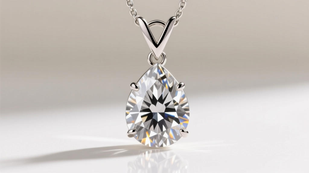Platinum pear diamond pendant featuring a secure five-prong setting with a V-prong protecting the delicate pointed tip