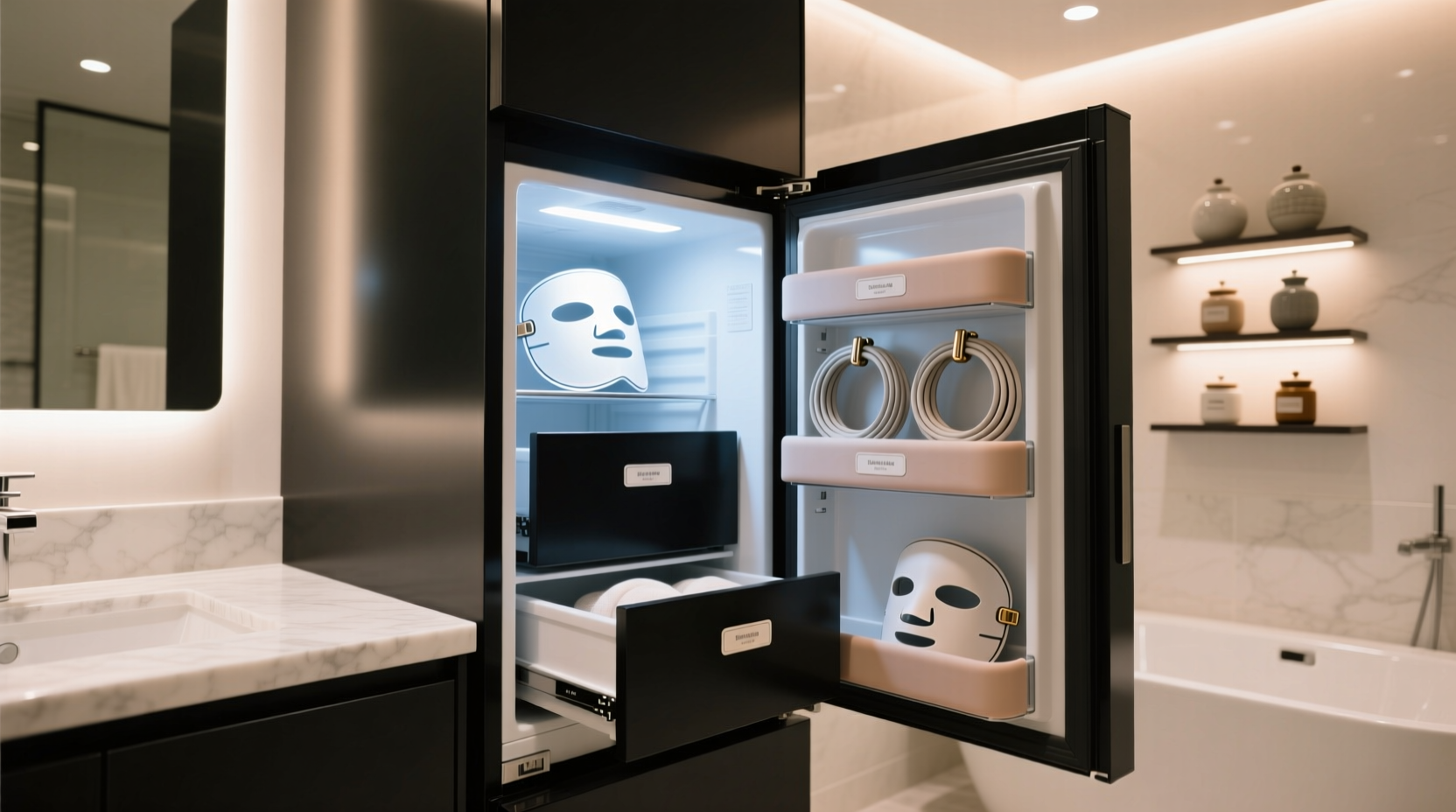 skincare fridge led mask drawer organization
