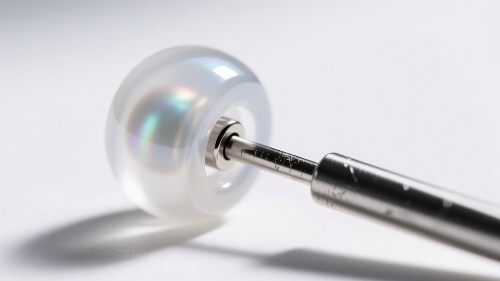 Close-up of a translucent medical-grade silicone round earring stopper sliding onto a 20-gauge titanium post under bright light.
