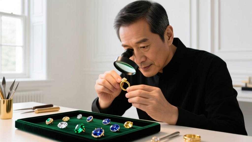 A jeweler's loupe examining the luster and surface blemishes of a large white South Sea pearl under bright daylight conditions.