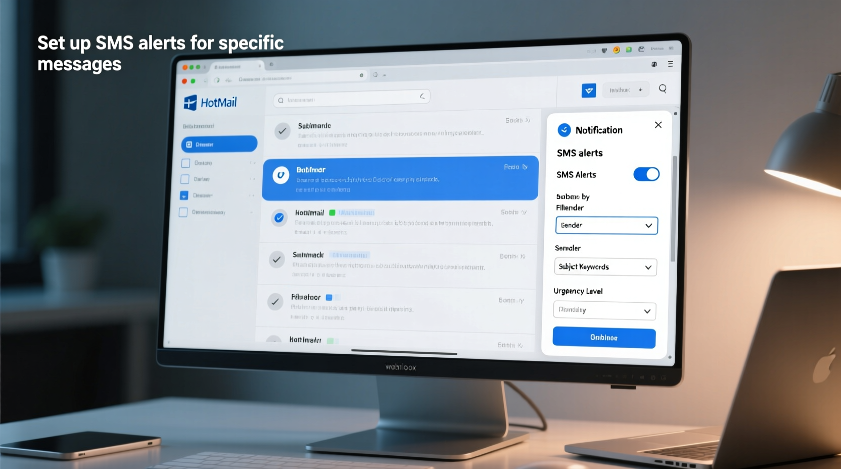 set up sms alerts for specific messages in hotmail