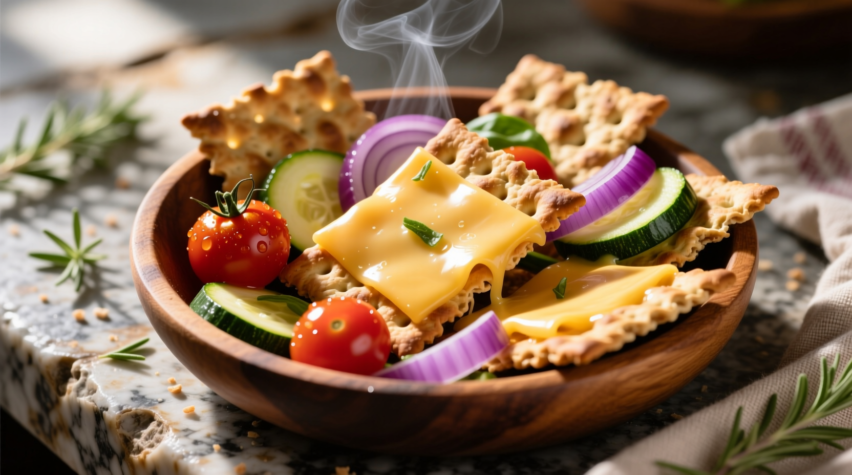 Tomato basil wheat thins with cheese and vegetables