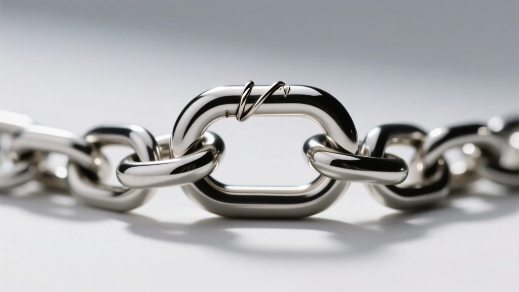 Macro shot of a silver box chain Y-drop connector, highlighting the soldered jump ring and smooth interlocking metal links.